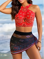 cheap Swimdresses-Women&#039;s Swimwear 2 Piece Shorts Swimsuit Backless Geometrical Vacation Beach Wear Graphic Asymmetric Neck Sleeveless Bathing Suits
