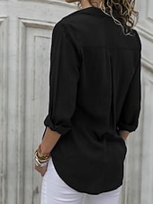 cheap Women&#039;s Plain Tops-Women&#039;s Shirt Solid Color Stylish Basic Casual Long Sleeve Shirt Collar Regular Tops Work Daily Buttons Black White Yellow Light Blue Summer Spring