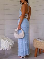 preiswerte Weiße Freizeitkleider-Damen kleid lang Zweiteiliges Kleid Sommerkleid skims dress Modisch Täglich Festtage Wochenende Regular Fit Glatt Ärmellos Spaghetti-Träger Schwarz Rote Blau Aprikose Sommer