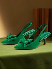 olcso Cicás sarkú cipők-zöld masnis kitten heel slingback cipő – elegáns hegyes orrú randevús éjszakai és hétköznapi női sarkú cipő