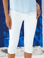billiga Enkla Leggings-Damernas leggings capribyxor med hög elasticitet semester mode hawaiianska vadlängd midjehöjd ensfärgade tryck andningsbar mjuk semester avslappnad daglig svart vit blå sommar vår normal passform