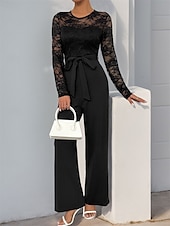 billiga Mammas jumpsuits-Jumpsuit  Byxdress Brudens Mor Elegant Avslappnad Juvel Hals Golvlängd Polyester Lång Ärmar med Spets 2025
