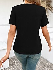abordables T-shirt uni-T-shirt femme de couleur unie Uni Mode Moderne Décontracté Manches courtes Col rond Hauts réguliers Quotidien Week-end Noir Rose Marron Gris Été