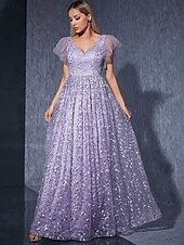 preiswerte Unter 129,99 $-Kleid Mutter der Braut Kleid elegantes lässiges V-Ausschnitt bodenlang Polyester Kurzarm mit Blume