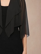  女性用 ゆったりとしたトップス シフォントップス 純色 エレガント 七分袖 アシメントリー クロップトップ 結婚式のゲスト ブラック 夏 春 秋