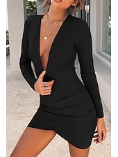abordables Robes de Diplôme-Femmes Mini Robe Robe Blanche Robe de remise des diplômes Moulant Mode Moderne Extérieur Anniversaire Remise des Diplômes Coupe régulière Uni manche longue Décolleté plongeant Noir Blanche Rouge Été