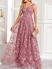 levne Večerní šaty-A-line quinceanera šaty elegantní šaty svatba svatební host dlouhé po zem bez rukávů V výstřih tyl bez zad se sklady