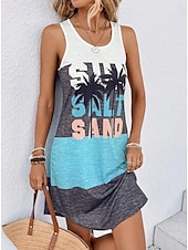 preiswerte Einfaches Kleid-Damen Mini Kleid Sommerkleid Urlaub Lässige Strand tägliche lockere Passform Herz Grafik ärmellos U-Ausschnitt Schwarz Sommer