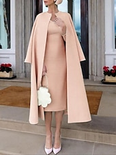 cheap With Jacket-Two Piece Sheath Mother of the Bride Dress Wedding Guest Church Elegant Jewel Neck Knee Length Stretch Fabric Half Sleeve Jacket Dresses with Solid Color Derby Dress Race Day Dress 2025