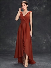 preiswerte Bodenlänge-Kleid Brautmutterkleid Elegant Party V Ausschnitt Bodenlang Chiffon Ärmellos mit Falten 2025