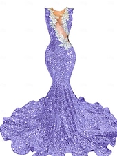 preiswerte Abendkleider-Meerjungfrau  Trompete Abendkleid Partykleid Abendparty Abschlussball Sweep  Brush Zug Ärmellos Schmuckstein-Ausschnitt Spandex mit Glitzer Perlen Pailletten