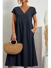 economico Vestiti-Per donna Abito Midi Abiti ispirati al lino Abito in cotone e lino Essenziale Classico Moderno Vacanza Quotidiano Ferie Vestibilità regolare Semplice Manica Corta Scollo a V Nero Verde chiaro Rosa