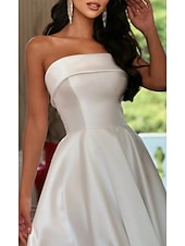 cheap Little White Dresses-Engagement Little White Dresses Wedding Dresses A-Line Sweetheart Sleeveless Tea Length Satin Bridal Gowns With Pleats Solid Color 2025