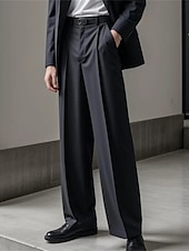 baratos Solto-Homens Graduação Social Calças chinês Botões Bolsos Tecido Conforto Formal Festa Trabalho Moda Estilo Clássico Preto Branco Micro-Elástica