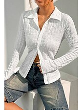 preiswerte Blusen-Damen Hemd Bluse Einfach Modern Lässig Langarm Hemdkragen Normale Oberteile Täglich Ferien Knöpfe Weiß Sommer