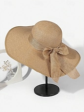 billiga Kvinnors hattar-elegant solhatt med bred brätte för kvinnor – sommarhatt i stråhatt med svart rosett, UV-skydd, hopfällbar floppy hatt för semester, trädgårdsfester och utomhusresor