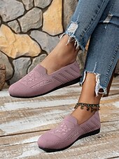 olcso Női lapos sarkú cipők-női flyknit bebújós laposok – légáteresztő, könnyű alkalmi cipő sétáláshoz és mindennapi viselethez