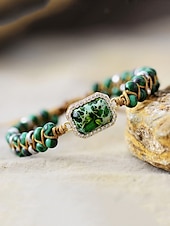 tanie Bransoletka damska-ręcznie robiona kolorowa bransoletka z naturalnych kamieni – boho koralikowa bransoletka z zawieszką z kryształków, regulowana biżuteria modowa dla kobiet, idealna na prezenty, imprezy i na co dzień