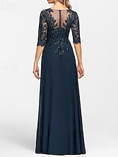 preiswerte Bodenlänge-A-Linie Brautmutterkleid Hochzeitsgast Elegant V Ausschnitt Bodenlang Chiffon Halbarm mit Applikationen Geteilter Vorderteil 2025