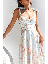 ieftine Rochii florale elegante-Pentru femei Rochii Midi Rochie de absolvire Rochie florala Rochie Slip Rochie imprimata Modă În aer liber Vacanță Absolvire Fit regulat Floare Fără manșon Bretele Spagheti Albastru piscină Caisă Vară