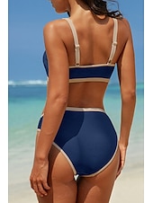 cheap Bikini Sets-Women&#039;s Swimwear Bikini 2 Piece Swimsuit Backless Patchwork Tropical Beach Wear Color Block V Neck Sleeveless Bathing Suits