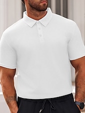 preiswerte Sport-Herren Poloshirts zum Suchbegriff: &quot;Waffel&quot; Golfhemd Arbeit Casual Kargen Kurzarm Basic Modern Glatt Knopf Sommer Frühling Regular Fit Schwarz Weiß Gelb Rote Hellgrau Hellblau Poloshirts zum