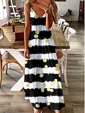 preiswerte Streifen- und geometrische Kleider-Frauen Maxi Kleid Lässiges Kleid Sommerkleid A-Linie Kleid Bohemia Urlaub Tropischer Urlaub Lässig Täglich Reguläre Passform Floral Grafik Schmetterling Ärmellos V-Ausschnitt Schwarz Sommer Frühling