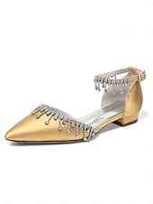 abordables Occasionnel-Escarpins de mariage à bride cheville en satin blanc - chaussures de mariée à bout pointu avec détail goutte de cristal