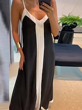 tanie Prosta sukienka-Sukienka damska maxi A-line jednokolorowa sukienka na ramiączkach off the shoulder casual na zewnątrz do wyjścia regularna dopasowana z grafiką bez rękawów spaghetti strap czarna latem