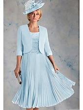 cheap With Jacket-Two Piece Mother of the Bride Dress Wedding Guest Church Elegant &amp; Luxurious Scoop Neck Tea Length Chiffon 3/4 Length Sleeve Short Jacket Dresses with Lace Ruching 2025 free custom size