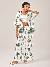 abordables Ensembles deux pièces-Femmes Col de chemise Vacances Tropical Mode Vert XS S M Été