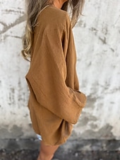 preiswerte Hemden-Damen Hemd Leinen-inspirierte Hemden Knopfleiste Bluse Einfach Basic Modern Langarm V Ausschnitt Normale Oberteile Täglich Ferien Knöpfe Schwarz Orange Braun Grün Beige Sommer