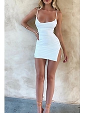 ieftine Rochii de absolvire-Pentru femei Rochie Mini Rochie albă Rochie de absolvire Rochie sexy Rochie Slip Modă Matur Absolvire Dată Ieșire Fit regulat Simplu Fără manșon Bretele Spagheti Alb Vară