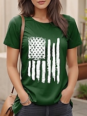 abordables Top jour de l’indépendance-T-shirt patriotique pour femmes graphique avec drapeau décontracté à manches courtes col rond hauts réguliers imprimé quotidien noir vert blanc cassé été