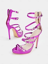abordables Fête de la Vie Nocturne-sandales à lanières métalliques vertes pour femmes - chaussures de soirée à talons hauts et à boucle pour une soirée