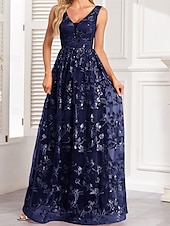 levne Večerní šaty-A-line quinceanera šaty elegantní šaty svatba svatební host dlouhé po zem bez rukávů V výstřih tyl bez zad se sklady