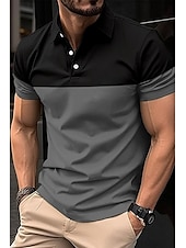 cheap Men&#039;s Classic Polo-Men&#039;s Golf Shirt Golf Polos Shirts Work Business Lapel Short Sleeve Modern Comfortable Color Block Patchwork Buttons Summer Spring Regular Fit Wine Pinky Yellow Blue Green Light Sky Blue Golf Shirt