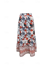 preiswerte Grafische Röcke-Damen Rock Mode Boho Maxi Mittlere Hüfthöhe Röcke Blumen Druck Mikroelastisch Straße Ausgehen Rote Sommer Polyester