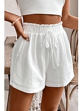 cheap Cotton Linen Shorts-Women&#039;s Linen-Inspired Shorts Shorts Slacks Streetwear Casual Short Natural Plain Pocket Elastic Drawstring Design Comfy Comfortable Outdoor Vacation White Summer Regular Fit