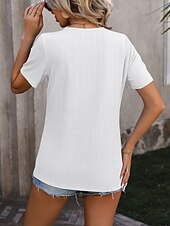 abordables Débardeur Simple-T-shirt Femme Uni Mode Moderne Décontracté Manches Courtes Col Rond Tops Quotidien Week-end Boutons Noir Blanc Violet Fuchsia Été
