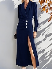 cheap Floor Length-Blazer Dress Mermaid / Trumpet Mother of the Bride Dress Tuxedo Dress Elegant High Split V Neck Floor Length Satin Lightweight Crepe Puff Sleeve Crystal Buttons with Slit
