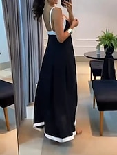 tanie Prosta sukienka-Sukienka damska maxi A-line jednokolorowa sukienka na ramiączkach off the shoulder casual na zewnątrz do wyjścia regularna dopasowana z grafiką bez rękawów spaghetti strap czarna latem