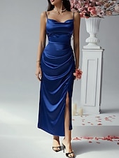 cheap Sundresses-Women&#039;s Long Dress Maxi Dress Prom Dress Party Dress Satin Dress Elegant Mature Elegant Dress Wedding Party Wedding Guest Regular Fit Plain Sleeveless Spaghetti Strap Black Champagne Pink Blue Summer