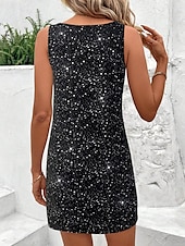 ieftine Rochii Art&amp;Design-Pentru femei Rochie Mini Rochie A line Rochie de vară Rochie cu umeri Vacanță Casual Potrivire Largă Grafic Buline Fără manșon În U Negru Vară