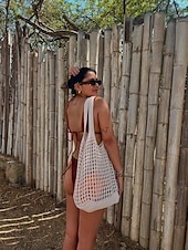cheap Handbag &amp; Totes-Handmade Crochet Mesh Tote Bag – Lightweight &amp; Eco-Friendly Beach Shoulder Bag, Boho Style, Reusable Shopping Bag for Women, Summer Vacation &amp; Daily Use