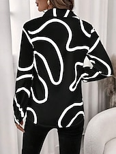 voordelige Dames Strepen &amp; Geometrische Tops-Dames Overhemd Bloemig Geometrisch Casual Lange mouw Overhemdkraag Normale tops Werk Dagelijks Uitgaan Knop Afdrukken Zwart Wit Blozend Roze blauw Zomer Lente Herfst