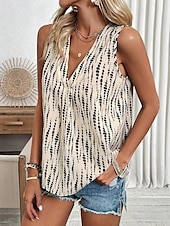 abordables Top de tirantes a rayas y geométrico-Camiseta de mujer sin mangas gráfica de lunares estilo casual cuello en V regular tops diarios impresión rosa verde beige verano