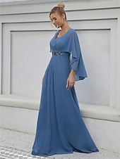 cheap Floor Length-Dress Mother of the Bride Dress Elegant Party V Neck Floor Length Polyester Half Sleeve with Appliques 2025