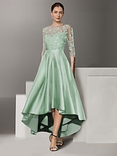 economico Lunghezza del pavimento-abito a trapezio abito per la madre della sposa elegante semplice scollo a v lunghezza alla caviglia lunghezza tè raso manica a 3/4 con pizzo arricciato paillettes 2025