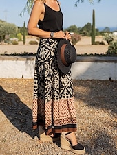 preiswerte Grafische Röcke-Damenrock Maxirock A-Linie Swing Bohemia Ethnisch Legere Maxirocken Hochtaillierte Blumenmuster Mikro-elastisch Urlaub Straße Schwarz Hellgrün Blau Lila Sommer Polyester
